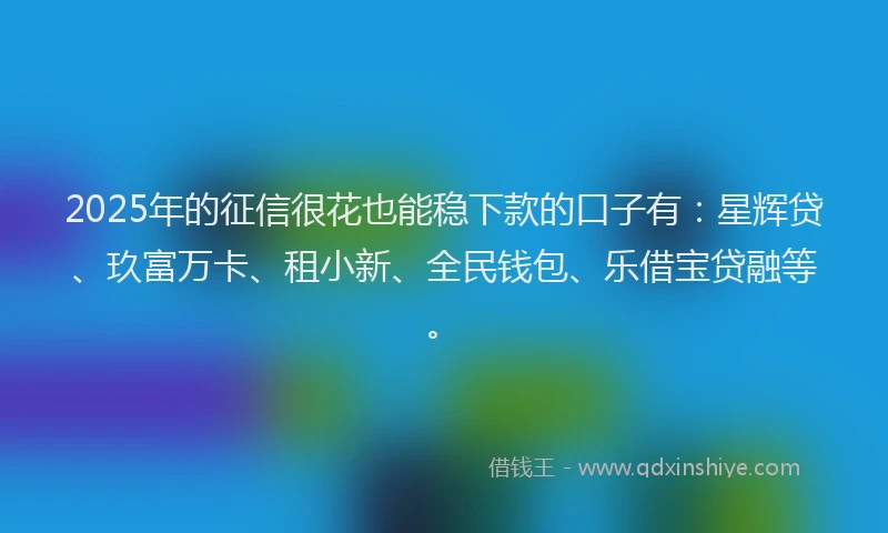 2025年的征信很花也能稳下款的口子有：星辉贷、玖富万卡、租小新、全民钱包、乐借宝贷融等。