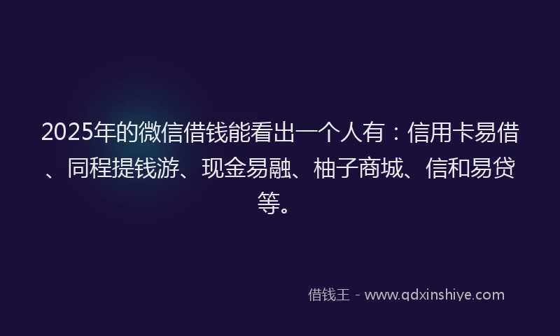 2025年的微信借钱能看出一个人有：信用卡易借、同程提钱游、现金易融、柚子商城、信和易贷等。