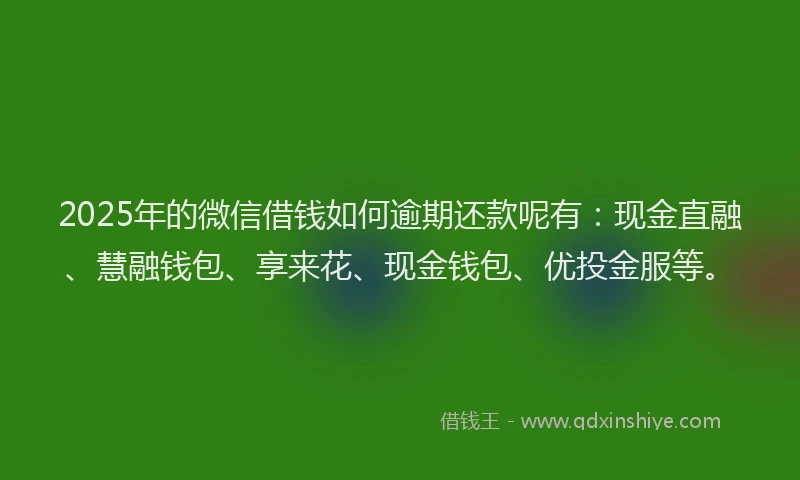 2025年的微信借钱如何逾期还款呢有：现金直融、慧融钱包、享来花、现金钱包、优投金服等。