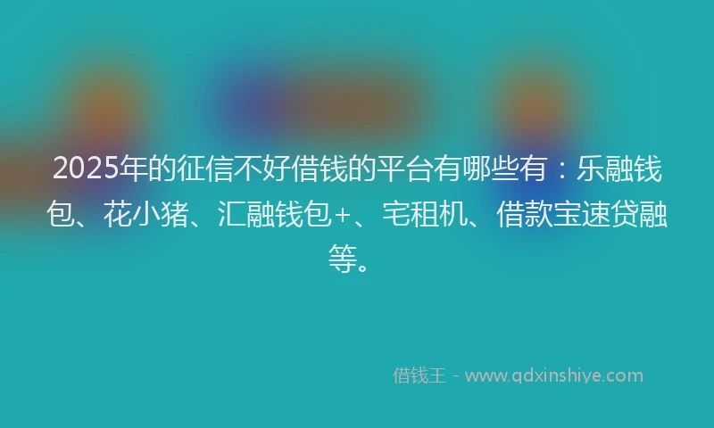 2025年的征信不好借钱的平台有哪些有：乐融钱包、花小猪、汇融钱包+、宅租机、借款宝速贷融等。
