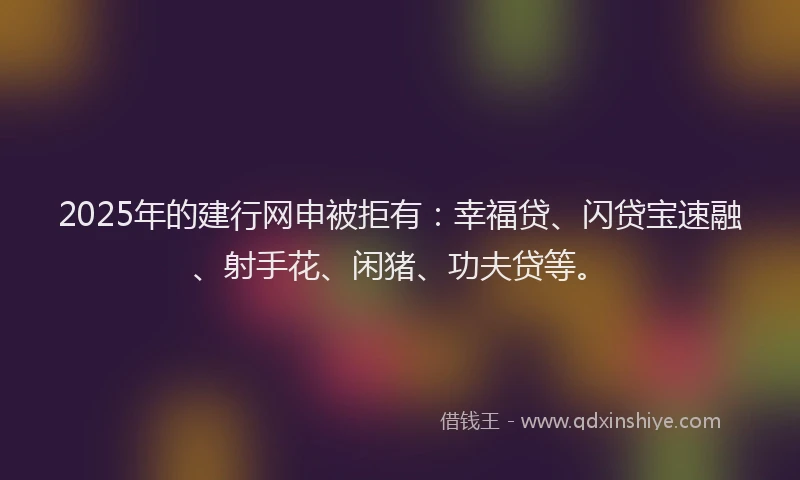 2025年的建行网申被拒有：幸福贷、闪贷宝速融、射手花、闲猪、功夫贷等。