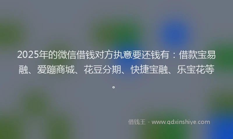 2025年的微信借钱对方执意要还钱有：借款宝易融、爱蹦商城、花豆分期、快捷宝融、乐宝花等。
