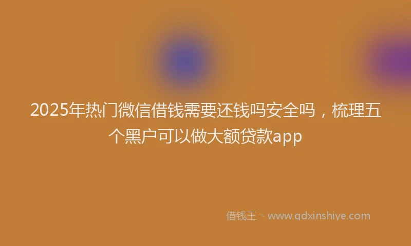2025年热门微信借钱需要还钱吗安全吗，梳理五个黑户可以做大额贷款app