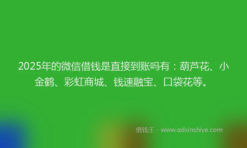 2025年的微信借钱是直接到账吗有：葫芦花、小金鹤、彩虹商城、钱速融宝、口袋花等。