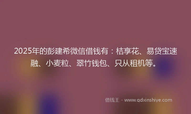 2025年的彭建希微信借钱有：桔享花、易贷宝速融、小麦粒、翠竹钱包、只从租机等。