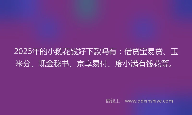 2025年的小鹅花钱好下款吗有：借贷宝易贷、玉米分、现金秘书、京享易付、度小满有钱花等。