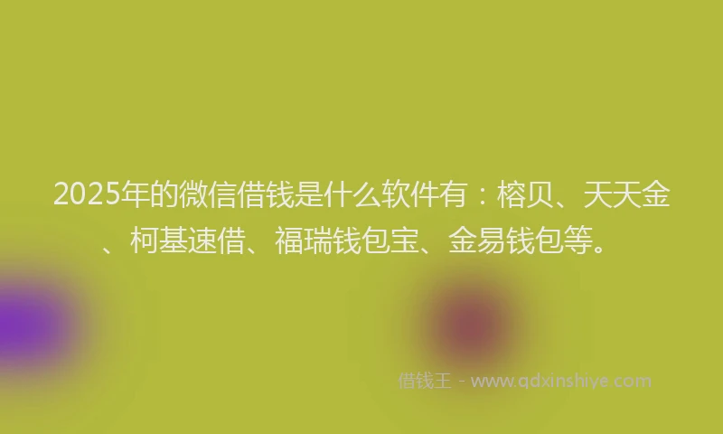 2025年的微信借钱是什么软件有：榕贝、天天金、柯基速借、福瑞钱包宝、金易钱包等。