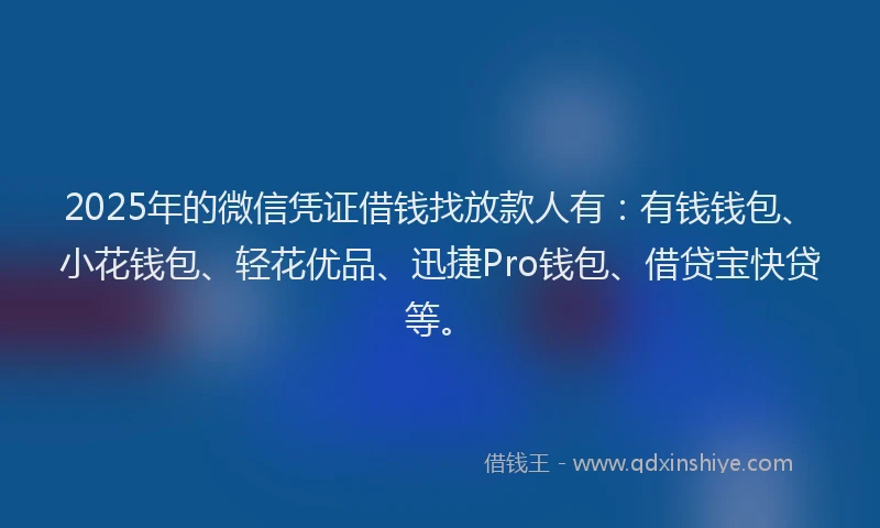 2025年的微信凭证借钱找放款人有：有钱钱包、小花钱包、轻花优品、迅捷Pro钱包、借贷宝快贷等。