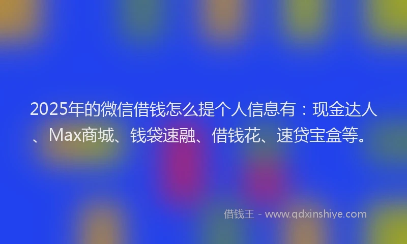 2025年的微信借钱怎么提个人信息有:现金达人、Max商城、钱袋速融、借钱花、速贷宝盒等。