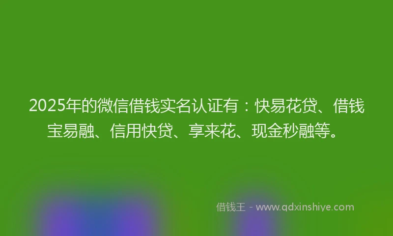 2025年的微信借钱实名认证有：快易花贷、借钱宝易融、信用快贷、享来花、现金秒融等。