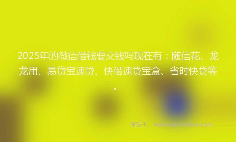 2025年的微信借钱要交钱吗现在有：随信花、龙龙用、易贷宝速贷、快借速贷宝盒、省时快贷等。
