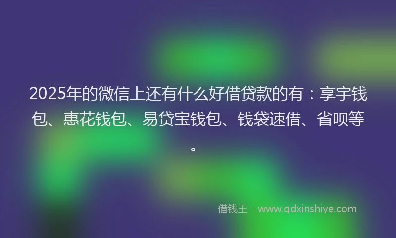 2025年的微信上还有什么好借贷款的有：享宇钱包、惠花钱包、易贷宝钱包、钱袋速借、省呗等。