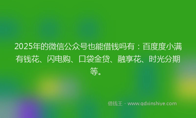 2025年的微信公众号也能借钱吗有：百度度小满有钱花、闪电购、口袋金贷、融享花、时光分期等。