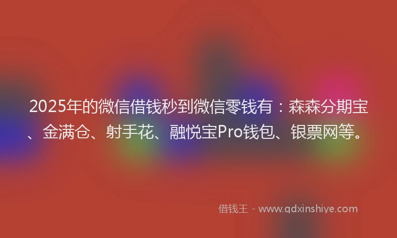 2025年的微信借钱秒到微信零钱有：森森分期宝、金满仓、射手花、融悦宝Pro钱包、银票网等。