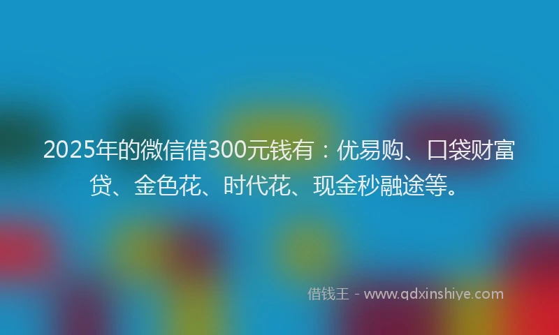 2025年的微信借300元钱有：优易购、口袋财富贷、金色花、时代花、现金秒融途等。