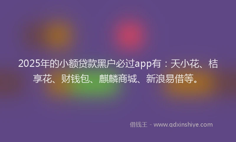 2025年的小额贷款黑户必过app有：天小花、桔享花、财钱包、麒麟商城、新浪易借等。