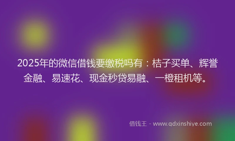 2025年的微信借钱要缴税吗有：桔子买单、辉誉金融、易速花、现金秒贷易融、一橙租机等。