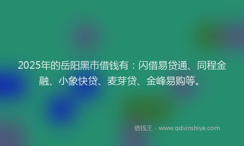 2025年的岳阳黑市借钱有：闪借易贷通、同程金融、小象快贷、麦芽贷、金峰易购等。