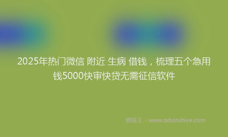 2025年热门微信 附近 生病 借钱，梳理五个急用钱5000快审快贷无需征信软件