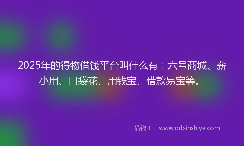 2025年的得物借钱平台叫什么有：六号商城、薪小用、口袋花、用钱宝、借款易宝等。