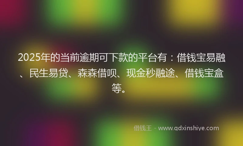 2025年的当前逾期可下款的平台有：借钱宝易融、民生易贷、森森借呗、现金秒融途、借钱宝盒等。