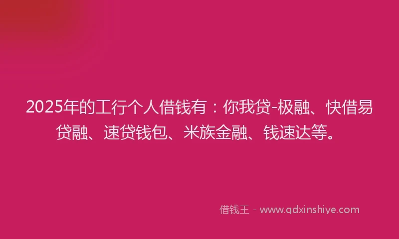 2025年的工行个人借钱有：你我贷-极融、快借易贷融、速贷钱包、米族金融、钱速达等。