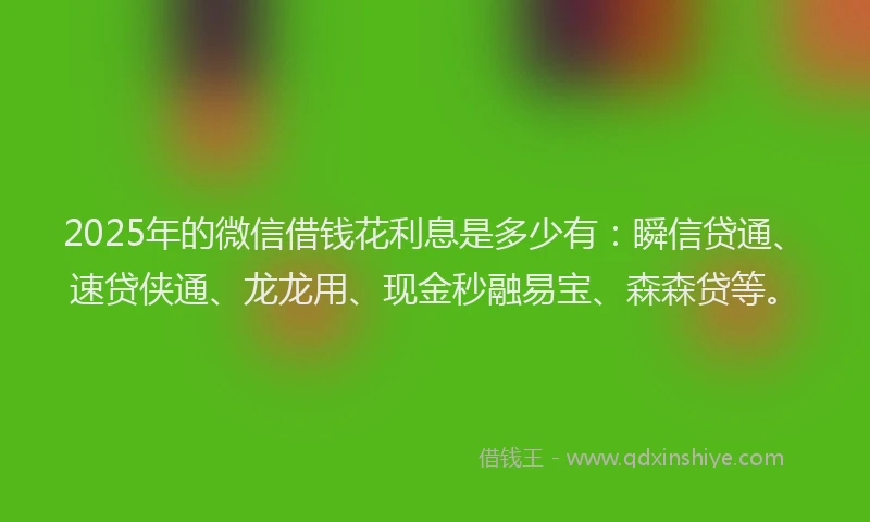 2025年的微信借钱花利息是多少有：瞬信贷通、速贷侠通、龙龙用、现金秒融易宝、森森贷等。