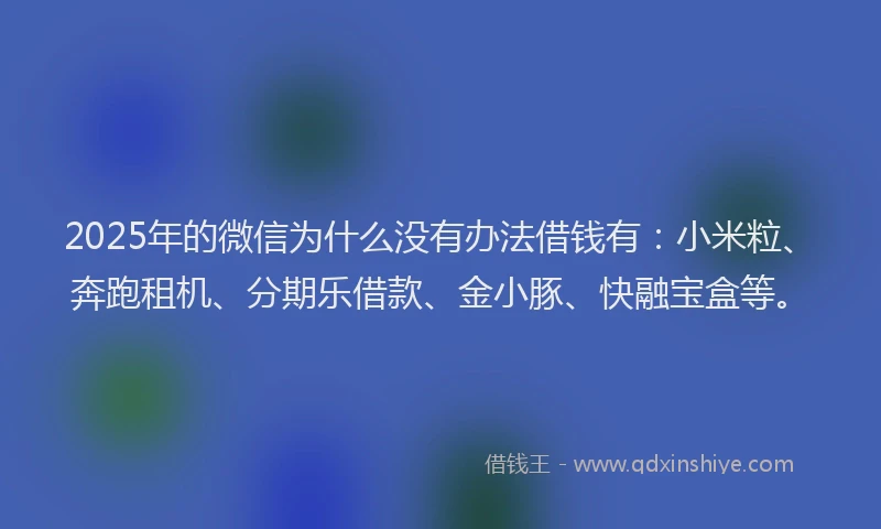 2025年的微信为什么没有办法借钱有：小米粒、奔跑租机、分期乐借款、金小豚、快融宝盒等。