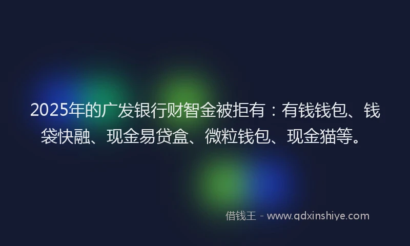 2025年的广发银行财智金被拒有：有钱钱包、钱袋快融、现金易贷盒、微粒钱包、现金猫等。