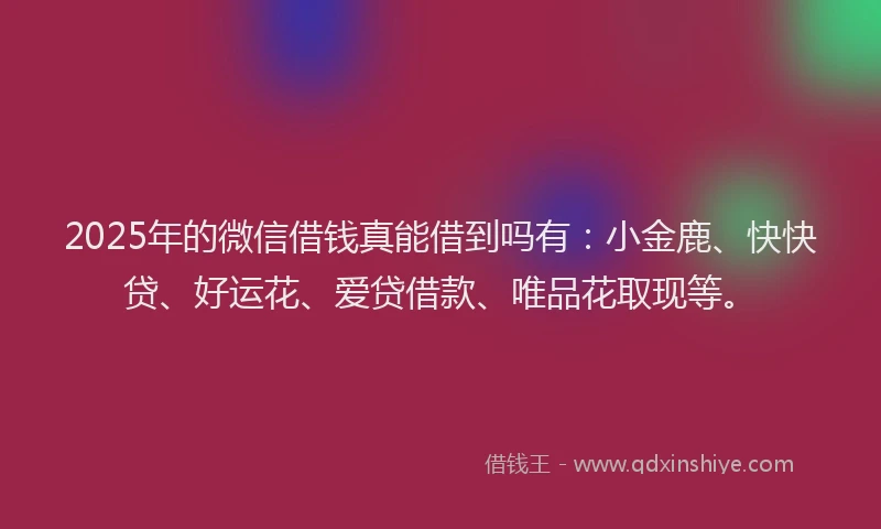 2025年的微信借钱真能借到吗有：小金鹿、快快贷、好运花、爱贷借款、唯品花取现等。