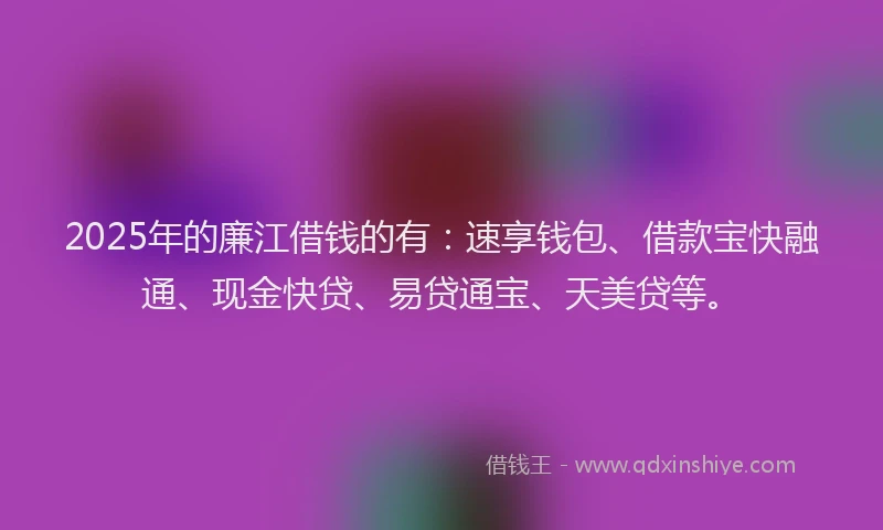 2025年的廉江借钱的有：速享钱包、借款宝快融通、现金快贷、易贷通宝、天美贷等。