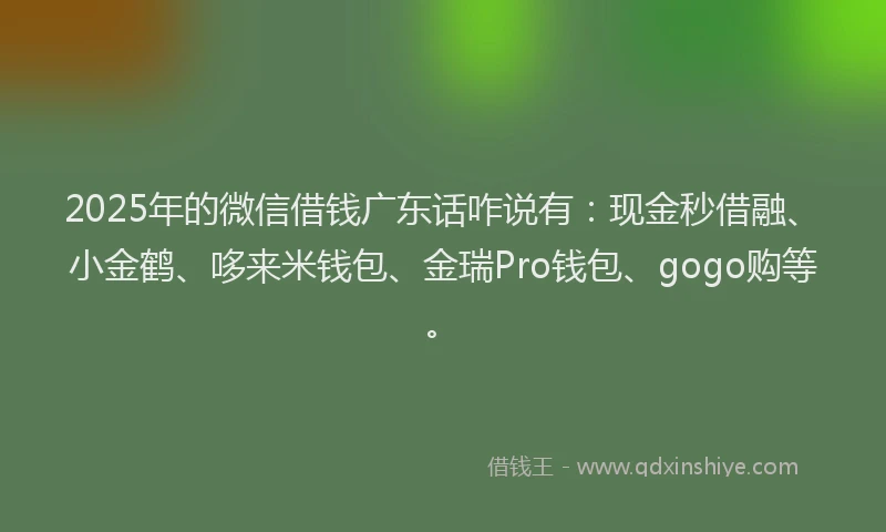 2025年的微信借钱广东话咋说有：现金秒借融、小金鹤、哆来米钱包、金瑞Pro钱包、gogo购等。