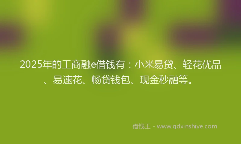 2025年的工商融e借钱有：小米易贷、轻花优品、易速花、畅贷钱包、现金秒融等。