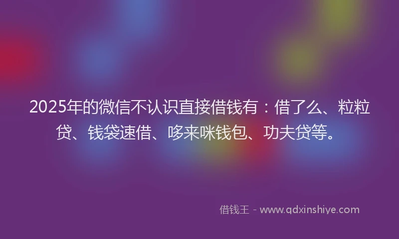 2025年的微信不认识直接借钱有：借了么、粒粒贷、钱袋速借、哆来咪钱包、功夫贷等。