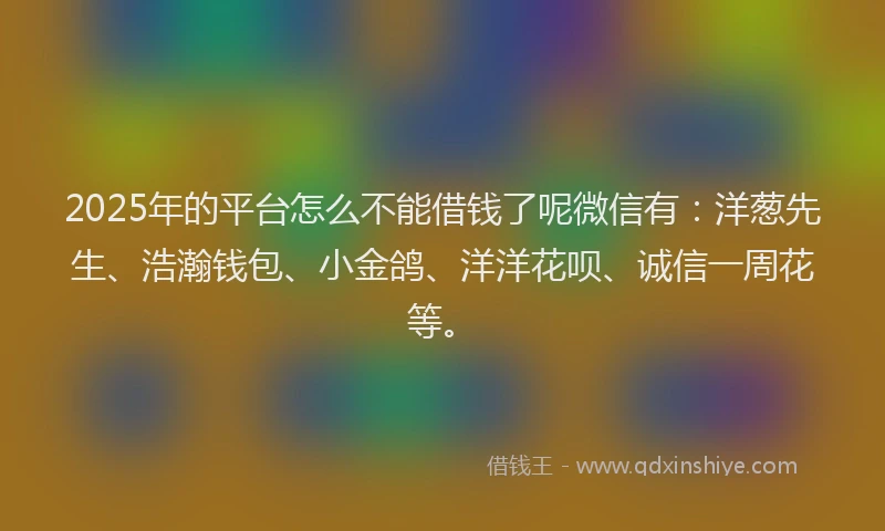 2025年的平台怎么不能借钱了呢微信有：洋葱先生、浩瀚钱包、小金鸽、洋洋花呗、诚信一周花等。
