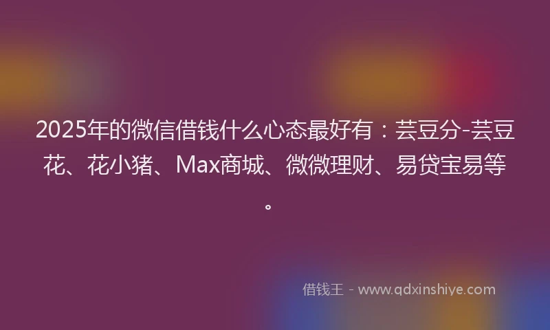 2025年的微信借钱什么心态最好有：芸豆分-芸豆花、花小猪、Max商城、微微理财、易贷宝易等。