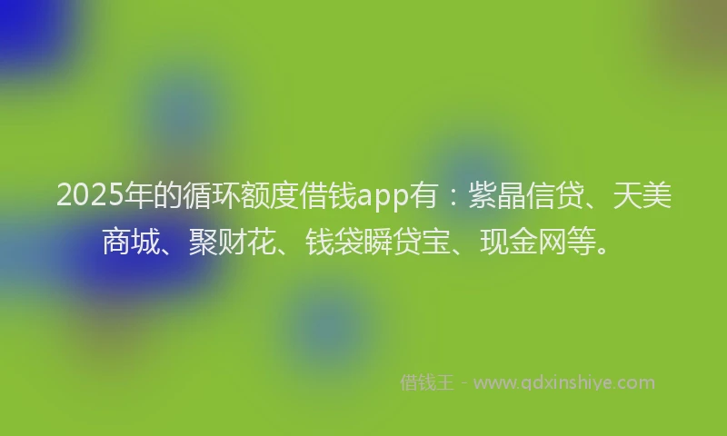 2025年的循环额度借钱app有：紫晶信贷、天美商城、聚财花、钱袋瞬贷宝、现金网等。
