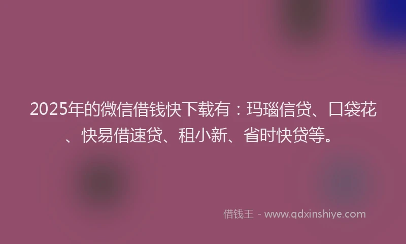 2025年的微信借钱快下载有：玛瑙信贷、口袋花、快易借速贷、租小新、省时快贷等。