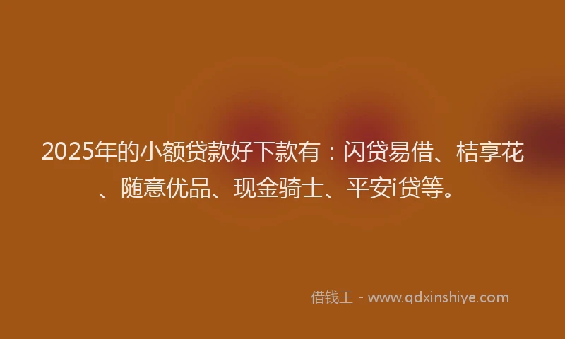 2025年的小额贷款好下款有:闪贷易借、桔享花、随意优品、现金骑士、平安i贷等。