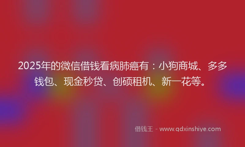 2025年的微信借钱看病肺癌有：小狗商城、多多钱包、现金秒贷、创硕租机、新一花等。