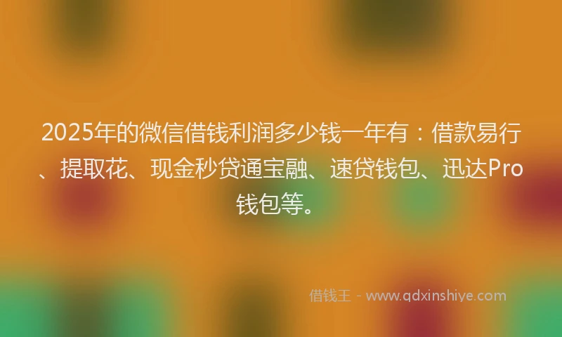 2025年的微信借钱利润多少钱一年有：借款易行、提取花、现金秒贷通宝融、速贷钱包、迅达Pro钱包等。