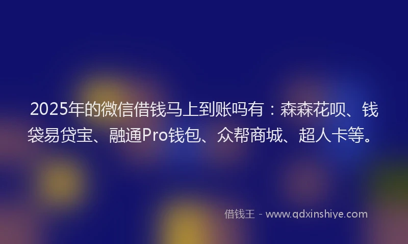2025年的微信借钱马上到账吗有：森森花呗、钱袋易贷宝、融通Pro钱包、众帮商城、超人卡等。