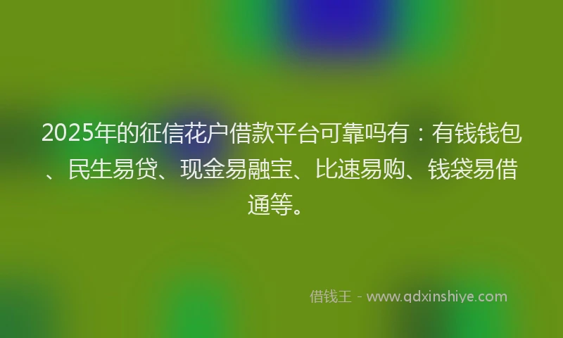 2025年的征信花户借款平台可靠吗有：有钱钱包、民生易贷、现金易融宝、比速易购、钱袋易借通等。
