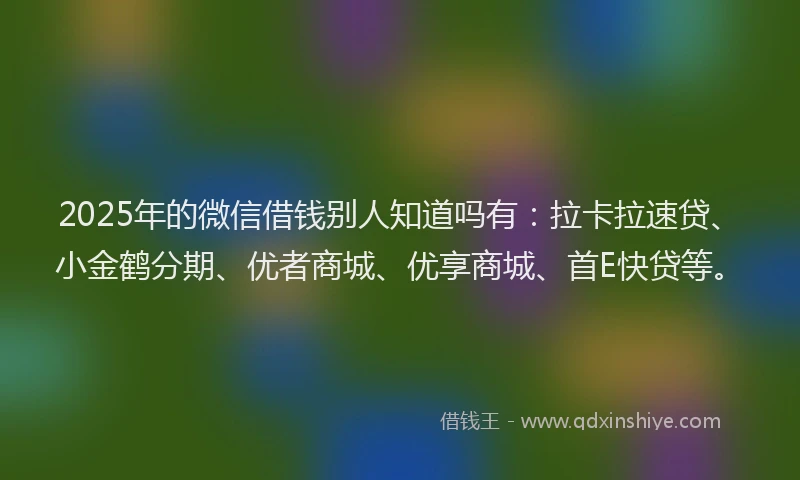 2025年的微信借钱别人知道吗有：拉卡拉速贷、小金鹤分期、优者商城、优享商城、首E快贷等。