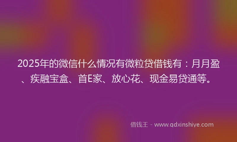 2025年的微信什么情况有微粒贷借钱有：月月盈、疾融宝盒、首E家、放心花、现金易贷通等。