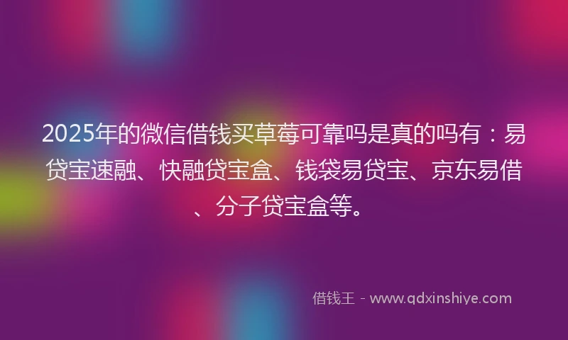 2025年的微信借钱买草莓可靠吗是真的吗有：易贷宝速融、快融贷宝盒、钱袋易贷宝、京东易借、分子贷宝盒等。