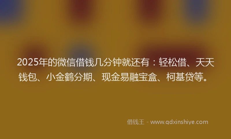 2025年的微信借钱几分钟就还有：轻松借、天天钱包、小金鹤分期、现金易融宝盒、柯基贷等。
