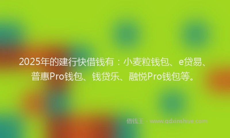 2025年的建行快借钱有：小麦粒钱包、e贷易、普惠Pro钱包、钱贷乐、融悦Pro钱包等。