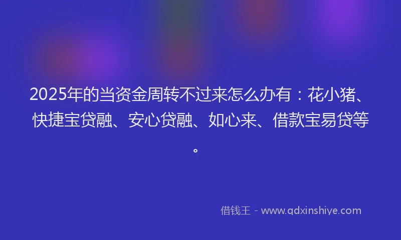 2025年的当资金周转不过来怎么办有：花小猪、快捷宝贷融、安心贷融、如心来、借款宝易贷等。