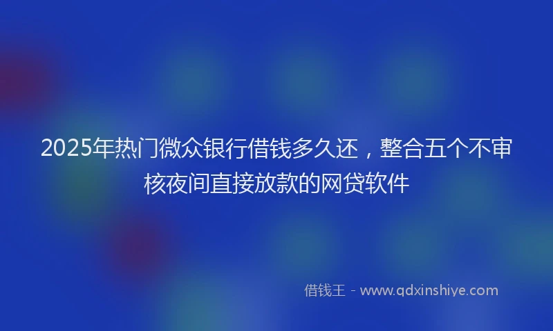 2025年热门微众银行借钱多久还，整合五个不审核夜间直接放款的网贷软件